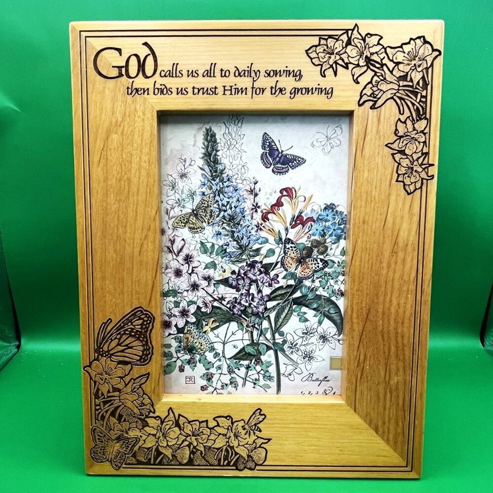 Harmony Creek 4x6 Picture Frame Wood Engraved Butterflies Floral Christian Quote